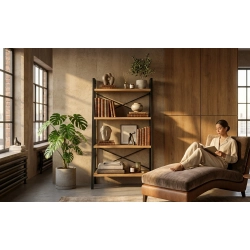 REGAŁ NA KSIĄŻKI METALOWE DREWNO LITE DĄB JESION OLCHA RNK-128